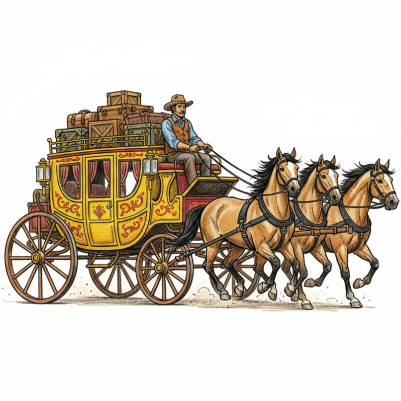 Historical stagecoach illustration representing reliable data transportation